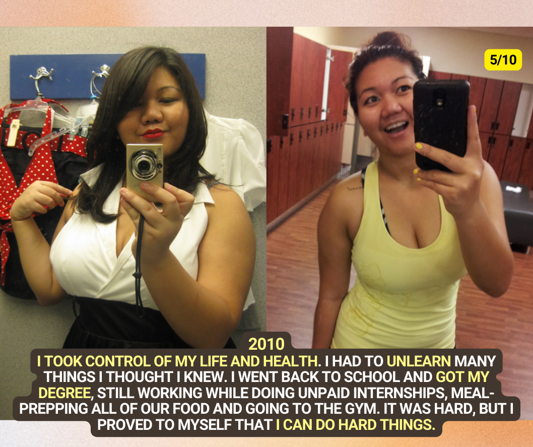 2010 - I took control of my life and health. i had to unlearn many things i thought i knew. i went back to school and got my bachelor's degree, still working, doing unpaid internships