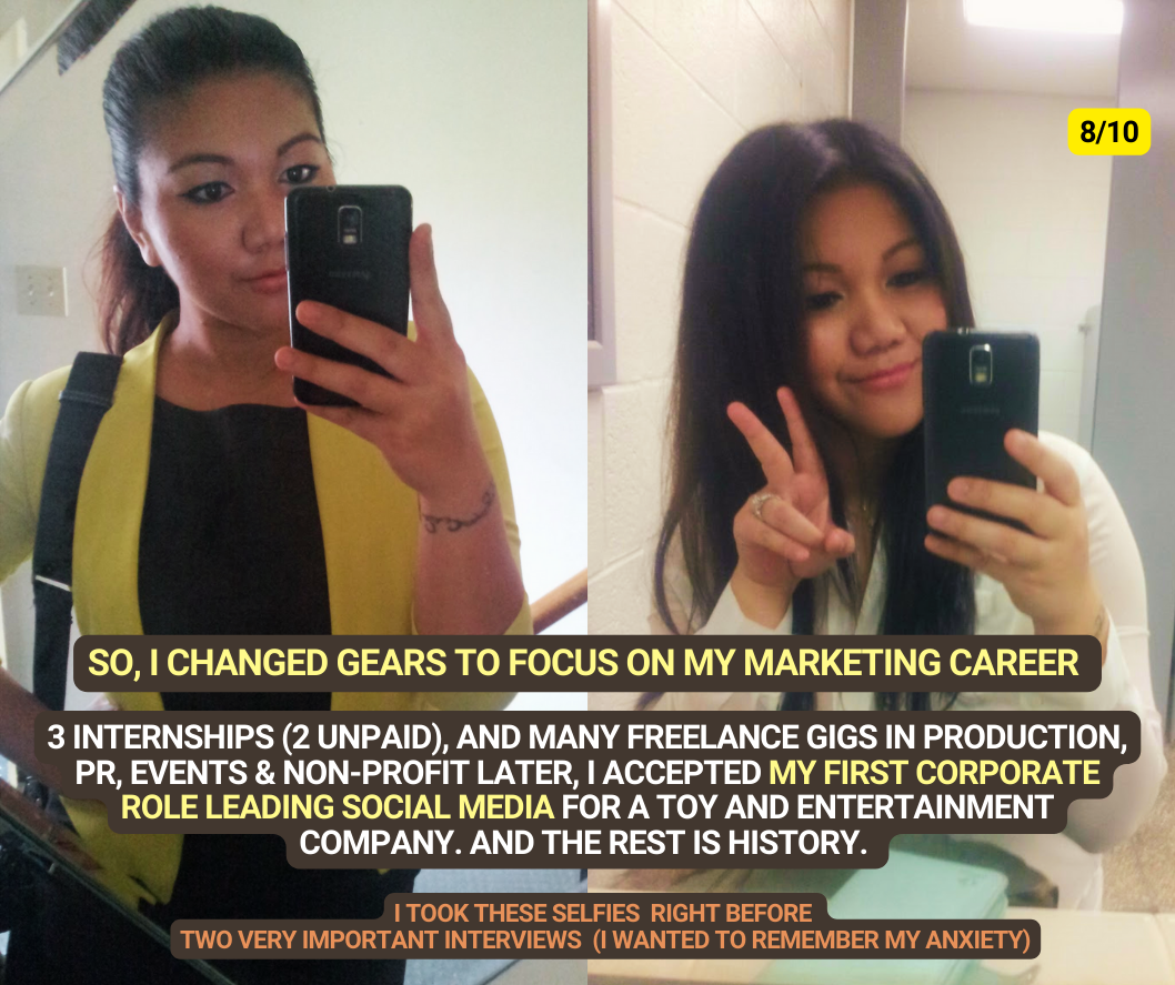 so, i changed gears to focus on my marketing career. 3 internships, freelance gigs later, i accepted my first corporate role leading social media for a toy and entertainment company.
